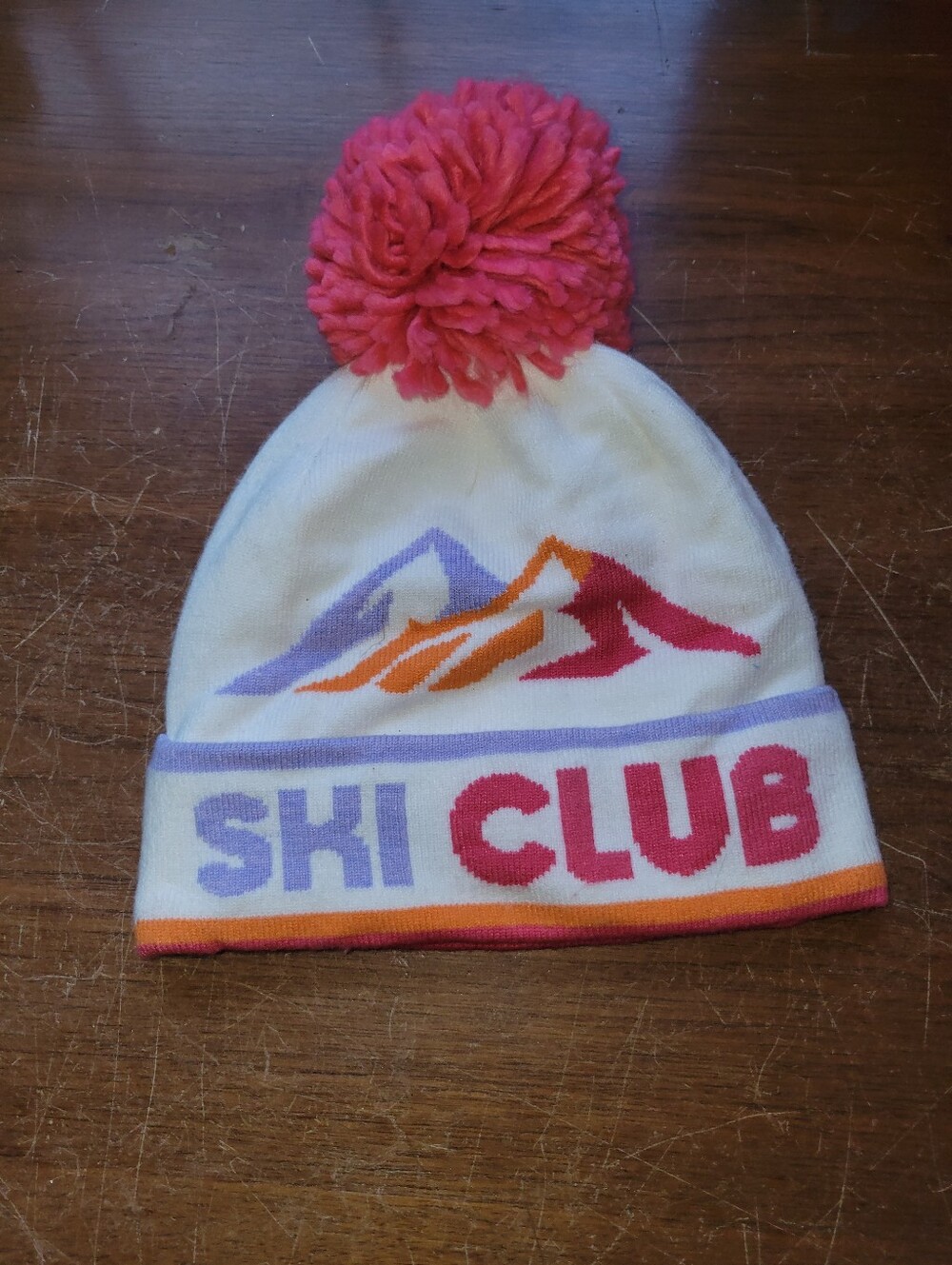 All In Motion Women’s Winter Hat Ski Club One Size Snow Beanie Pom White Pink